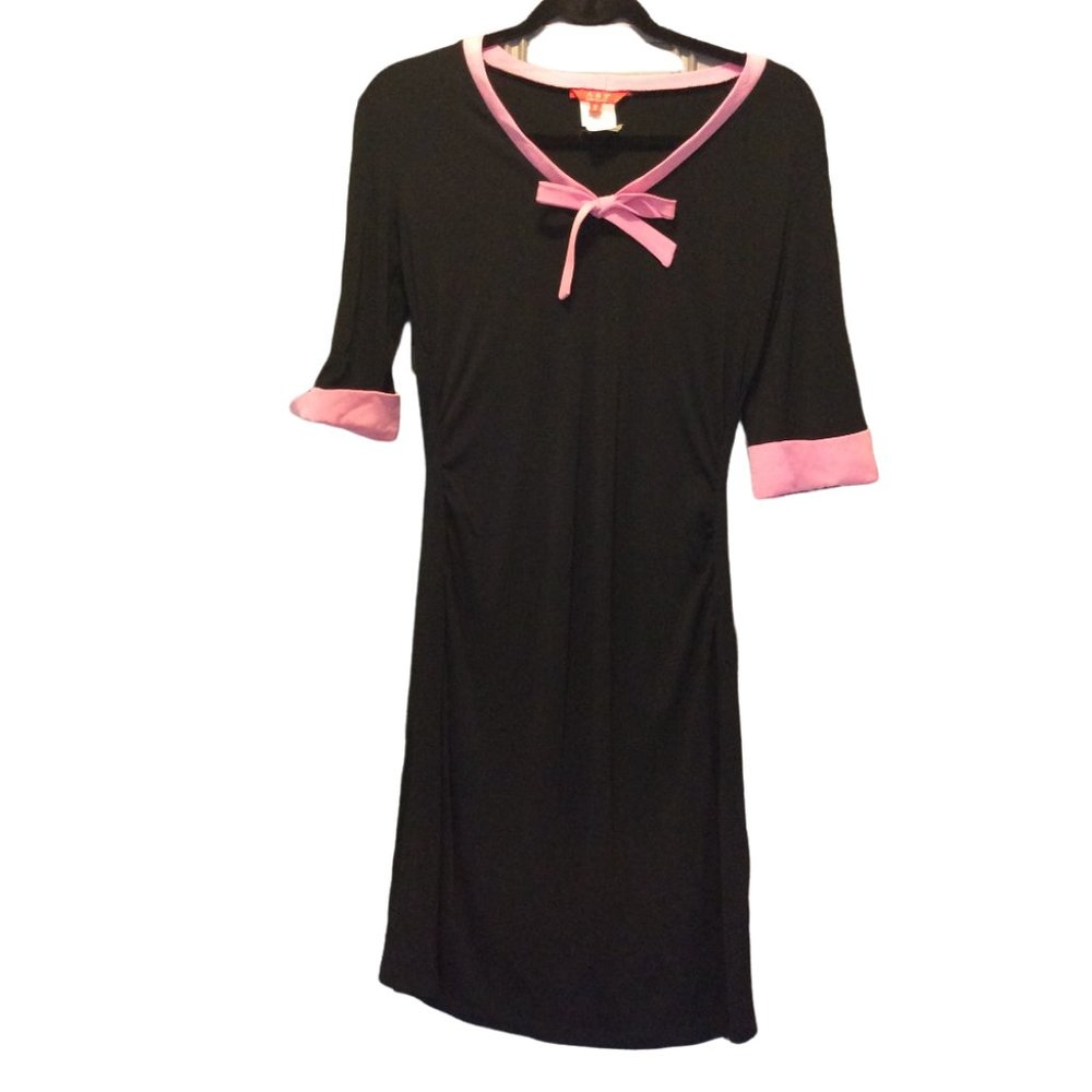 Pink & Black Retro Babydoll Stretch Midi Dress